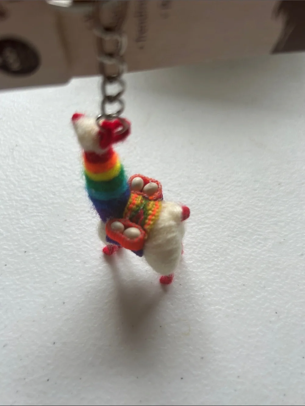Terra Llama Keychain with Rainbow Saddle
